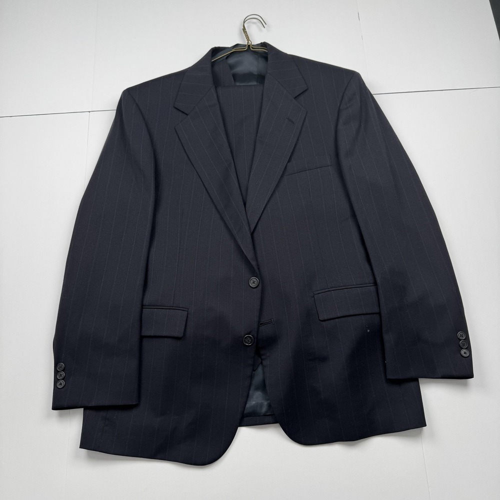 Botany 500 Couture Suit Mens 44 Long Navy Blue Pinstripe 3 Piece Wool Blend USA